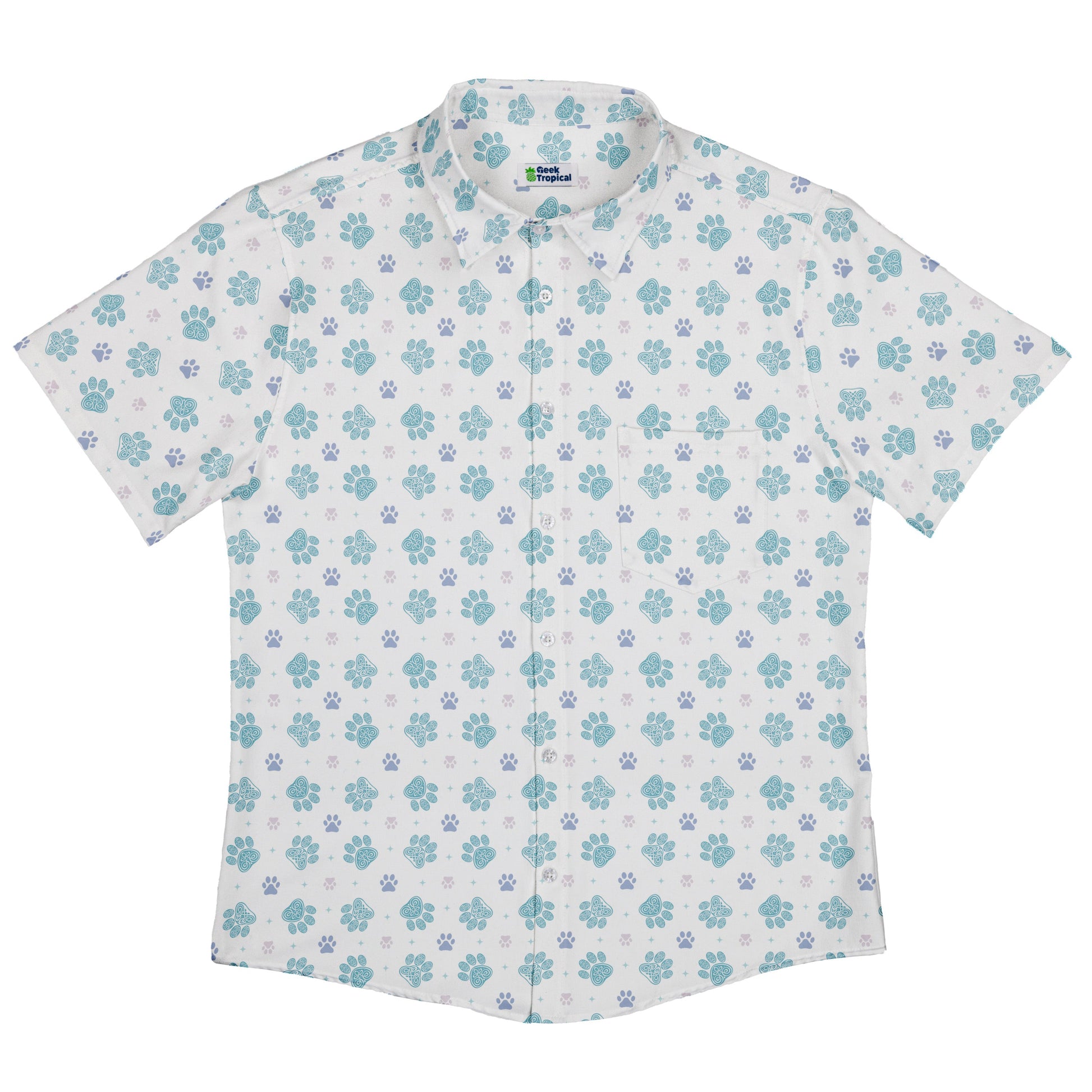 Celtic Knots Paws White Button Up Shirt Flat Front