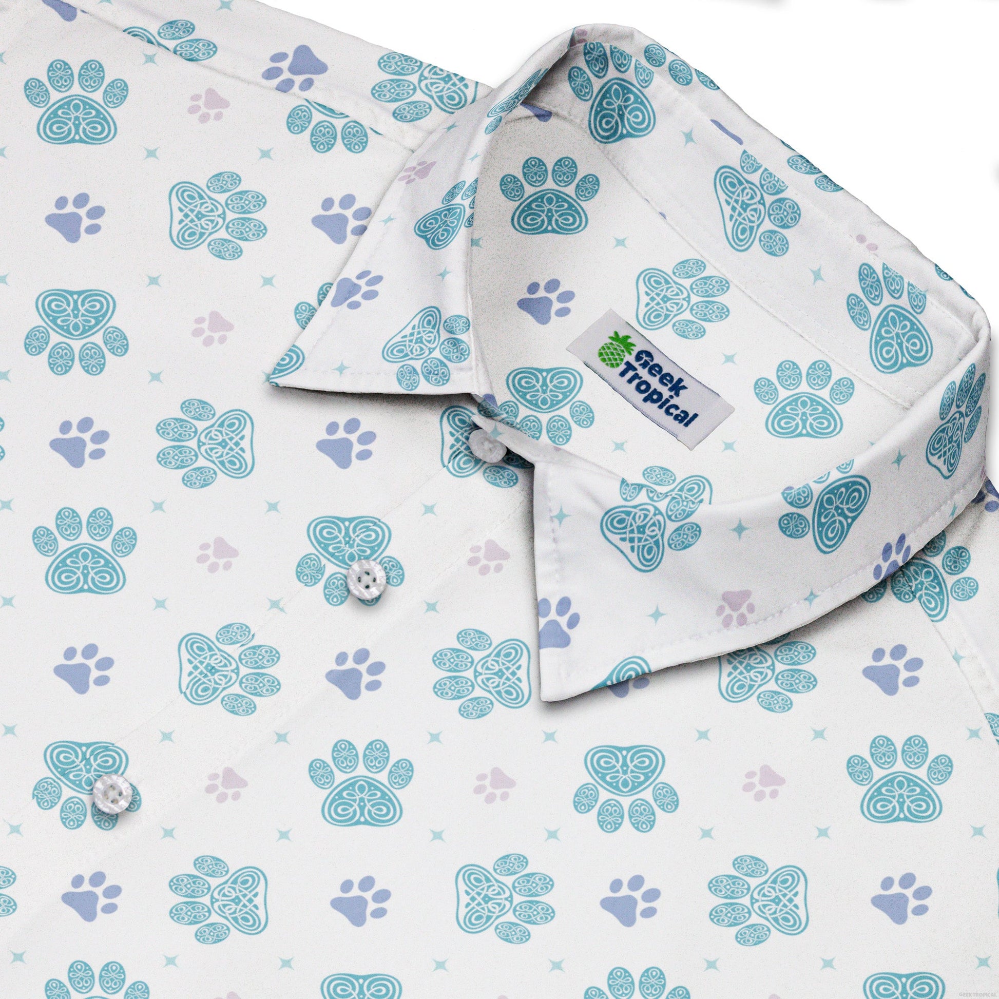 Celtic Knots Paws White Button Up Shirt Neck