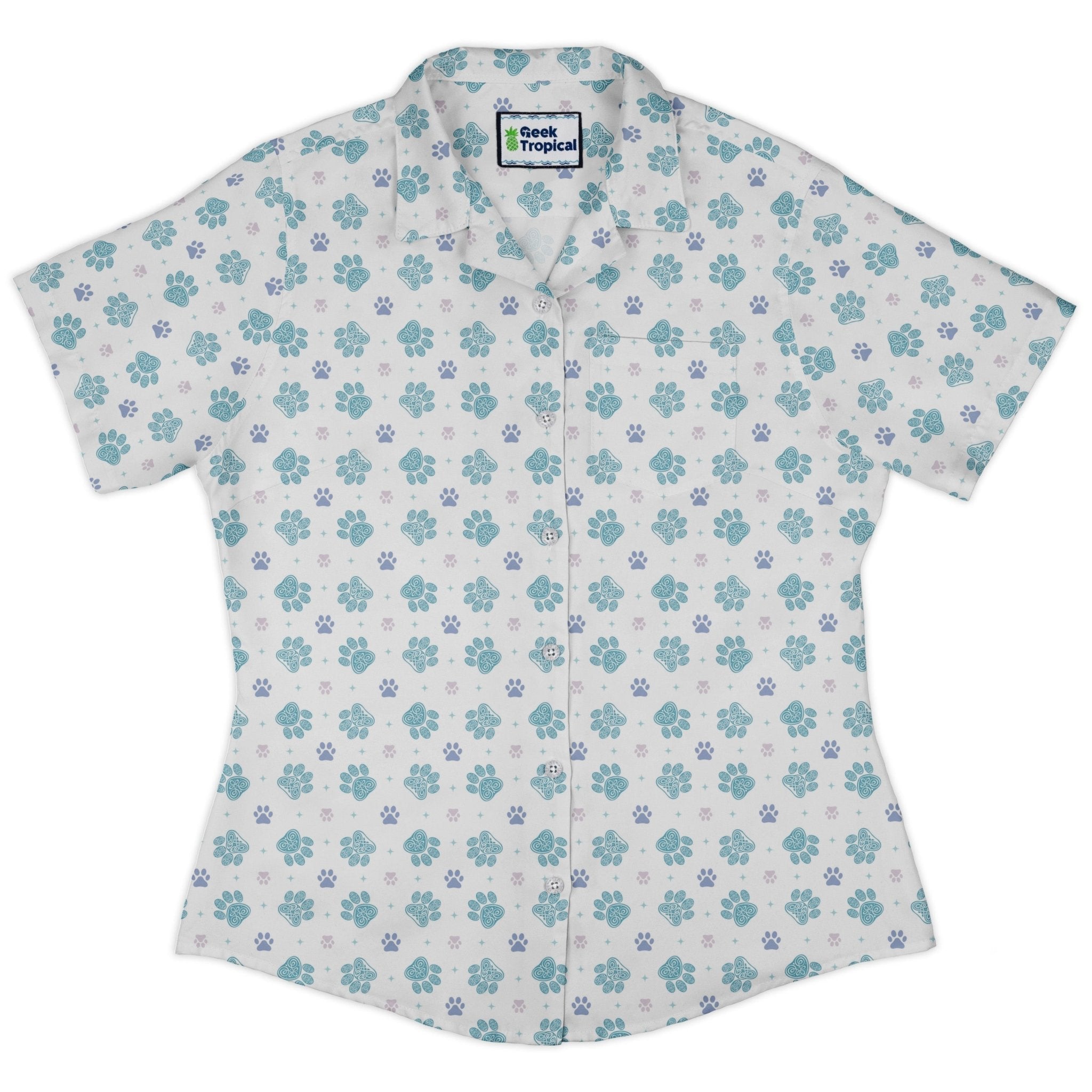 Celtic Knots Paws White Curvy Button Up Shirt 2