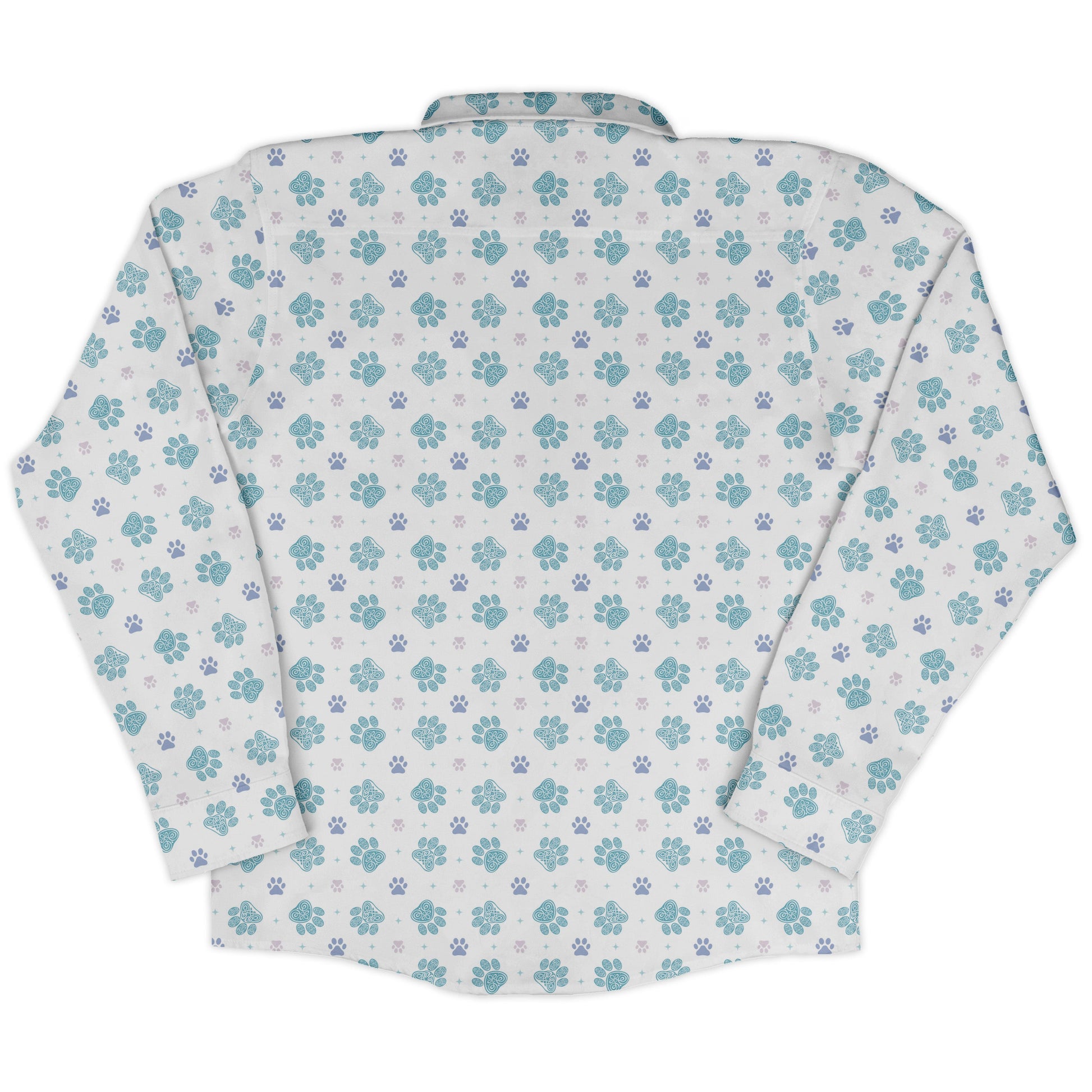 Celtic Knots Paws White Long Sleeve Button Up Shirt back