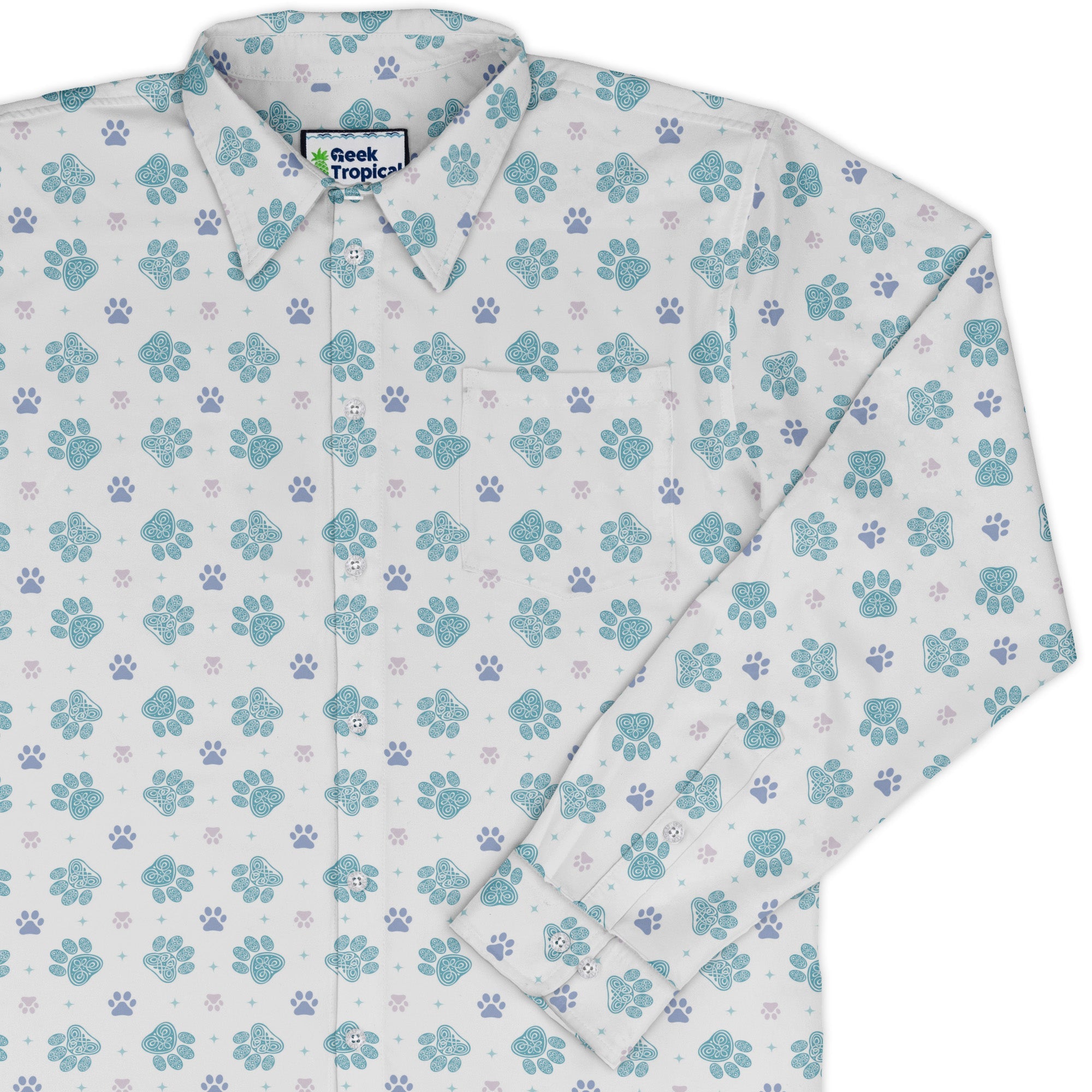 Celtic Knots Paws White Long Sleeve Button Up Shirt cover