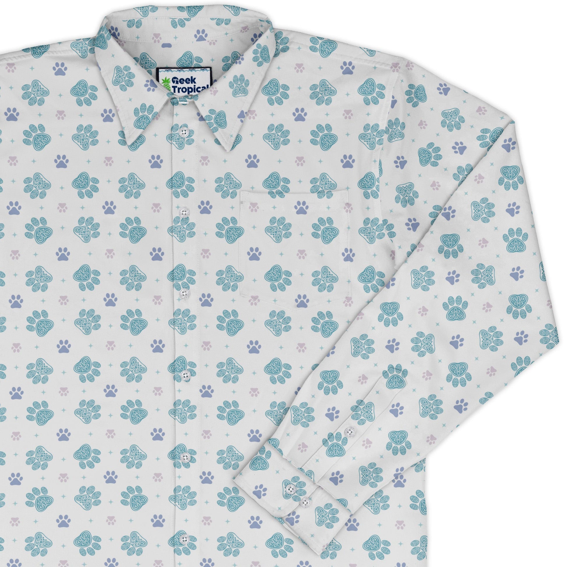Celtic Knots Paws White Long Sleeve Button Up Shirt cover