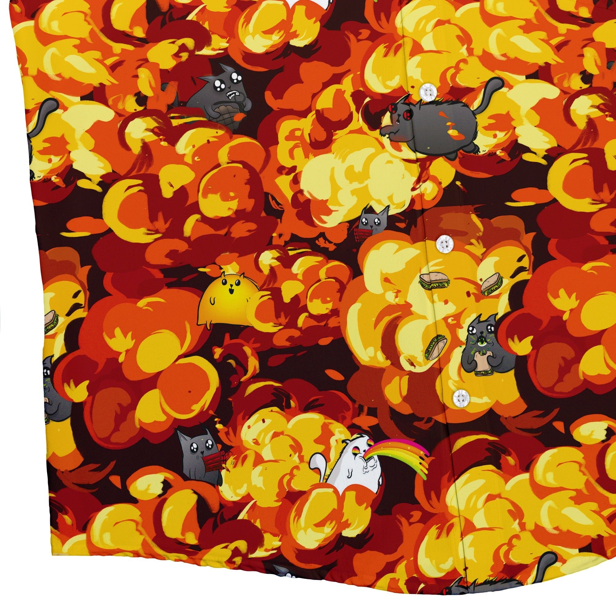 Ready-to-Ship Chaotic Exploding Kittens Button Up Shirt - adult sizing - Animal Patterns - board game print