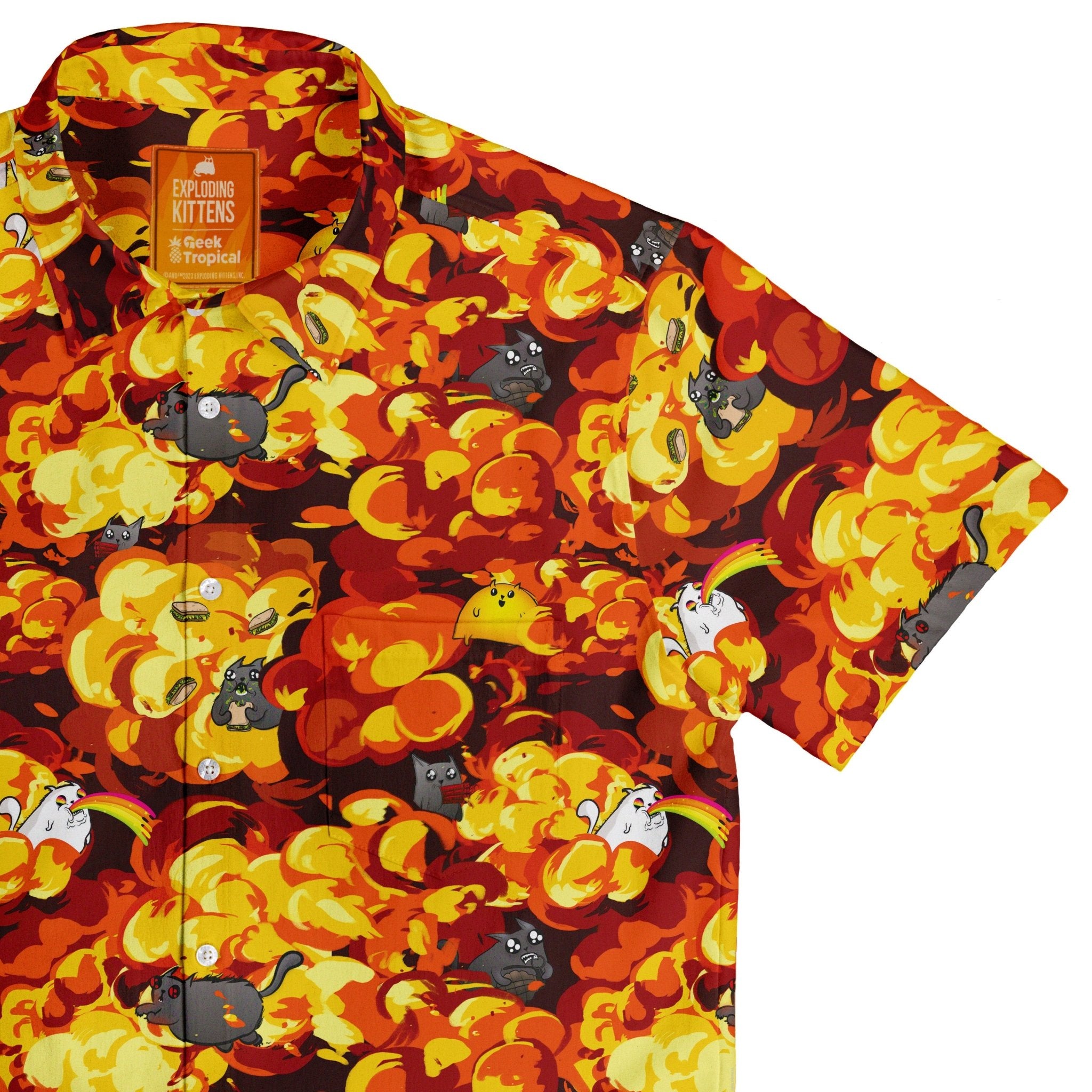 Ready-to-Ship Chaotic Exploding Kittens Button Up Shirt - adult sizing - Animal Patterns - board game print