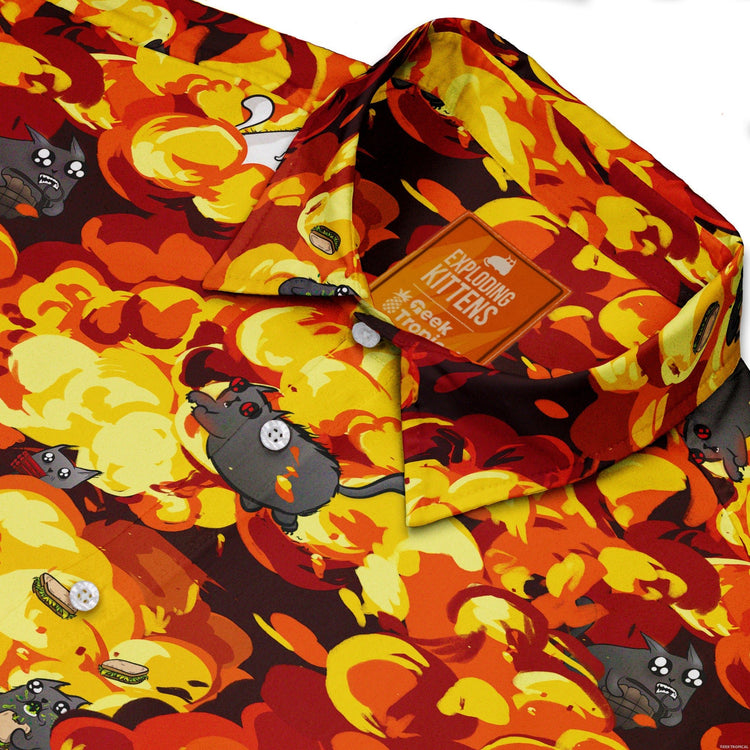 Chaotic Exploding Kittens Button Up Shirt - adult sizing - Animal Patterns - board game print