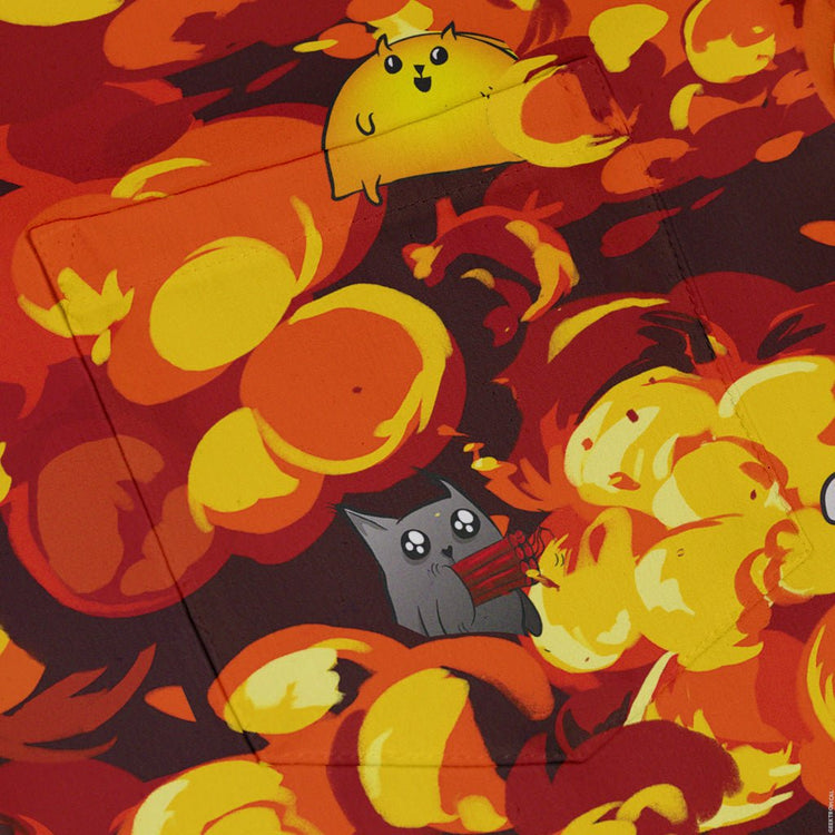 Chaotic Exploding Kittens Button Up Shirt - adult sizing - Animal Patterns - board game print