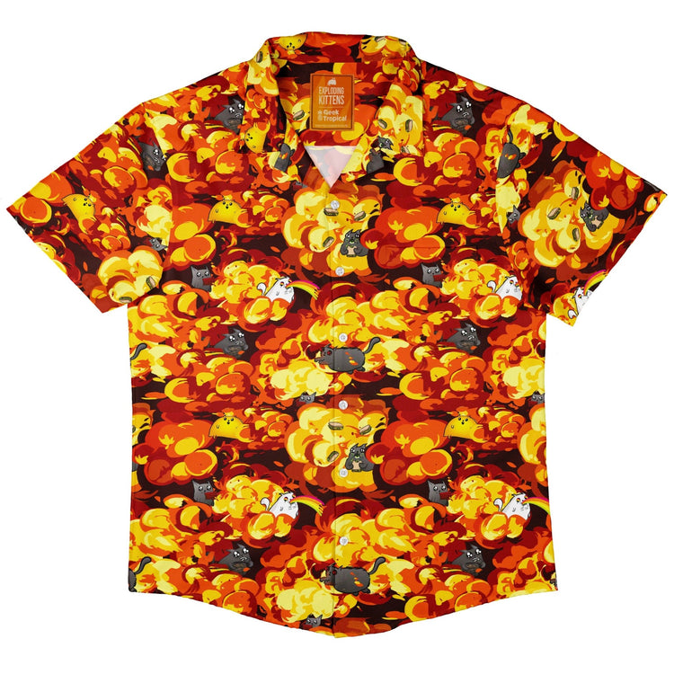 Chaotic Exploding Kittens Button Up Shirt - adult sizing - Animal Patterns - board game print