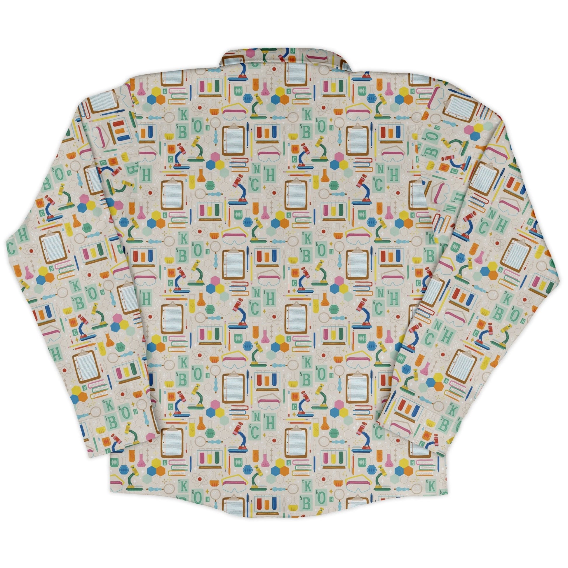 Chemistry Tool Set Long Sleeve Button Up Shirt Geek Nerd adult sizing Design by Zirkus Design FLOW DESC WRITING