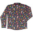 Chess Colorful Chess Pieces Blue Long Sleeve Button Up Shirt Geek Nerd adult sizing board game print FLOW DESC WRITING