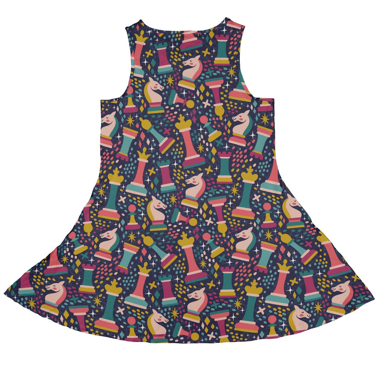 Chess Colorful Chess Pieces Blue Dress Geek Nerd board game print lx - C Maximalist Patterns