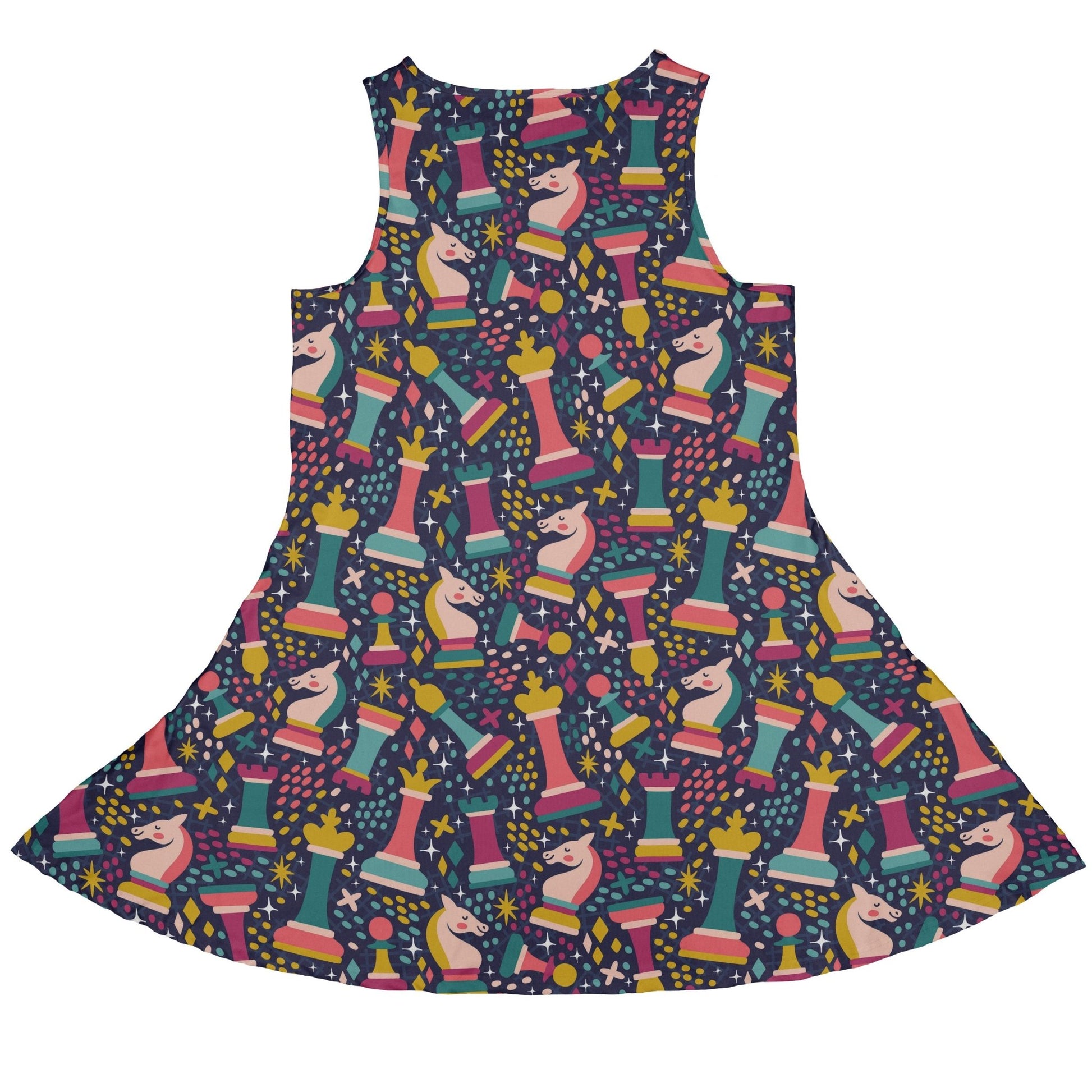 Chess Colorful Chess Pieces Blue Dress Geek Nerd board game print lx - C Maximalist Patterns