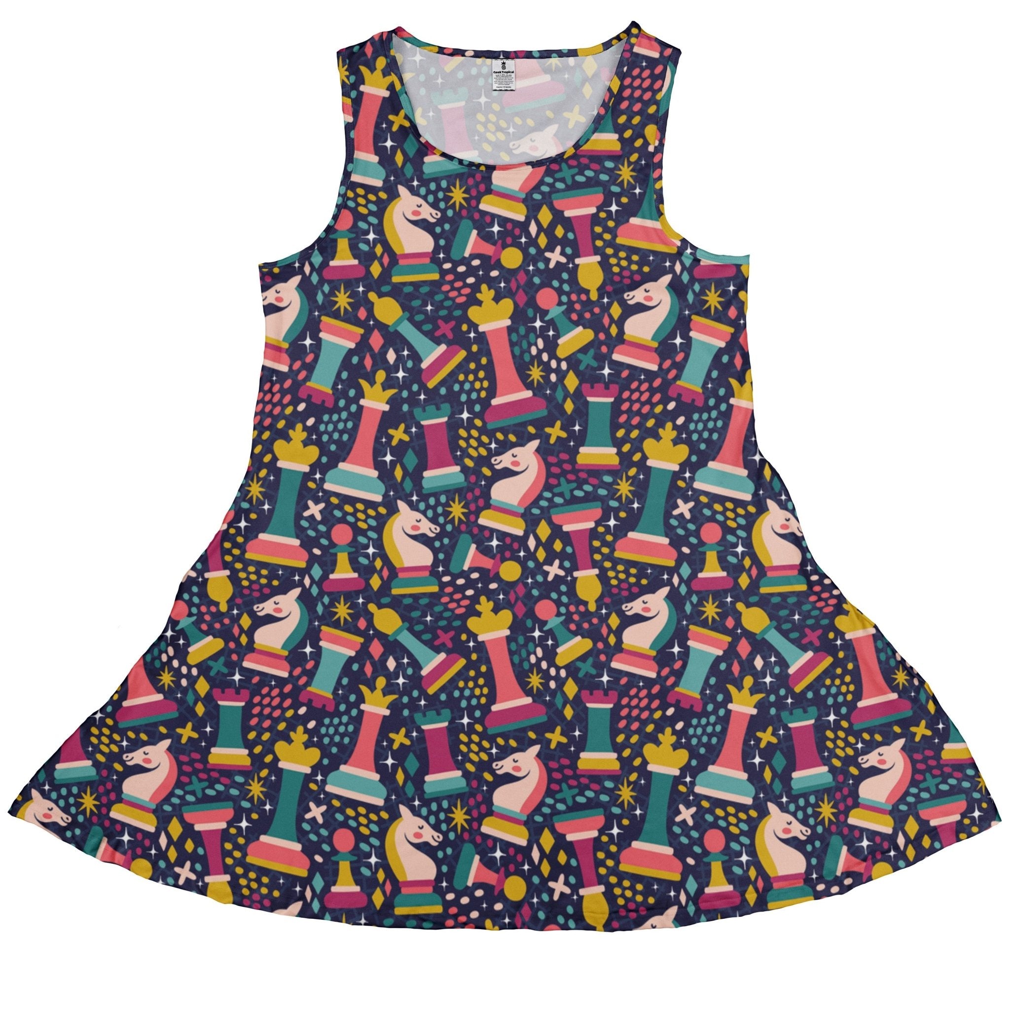 Chess Colorful Chess Pieces Blue Dress Geek Nerd board game print lx - C Maximalist Patterns