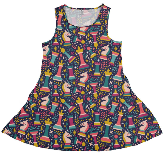 Chess Colorful Chess Pieces Blue Dress Geek Nerd board game print lx - C Maximalist Patterns