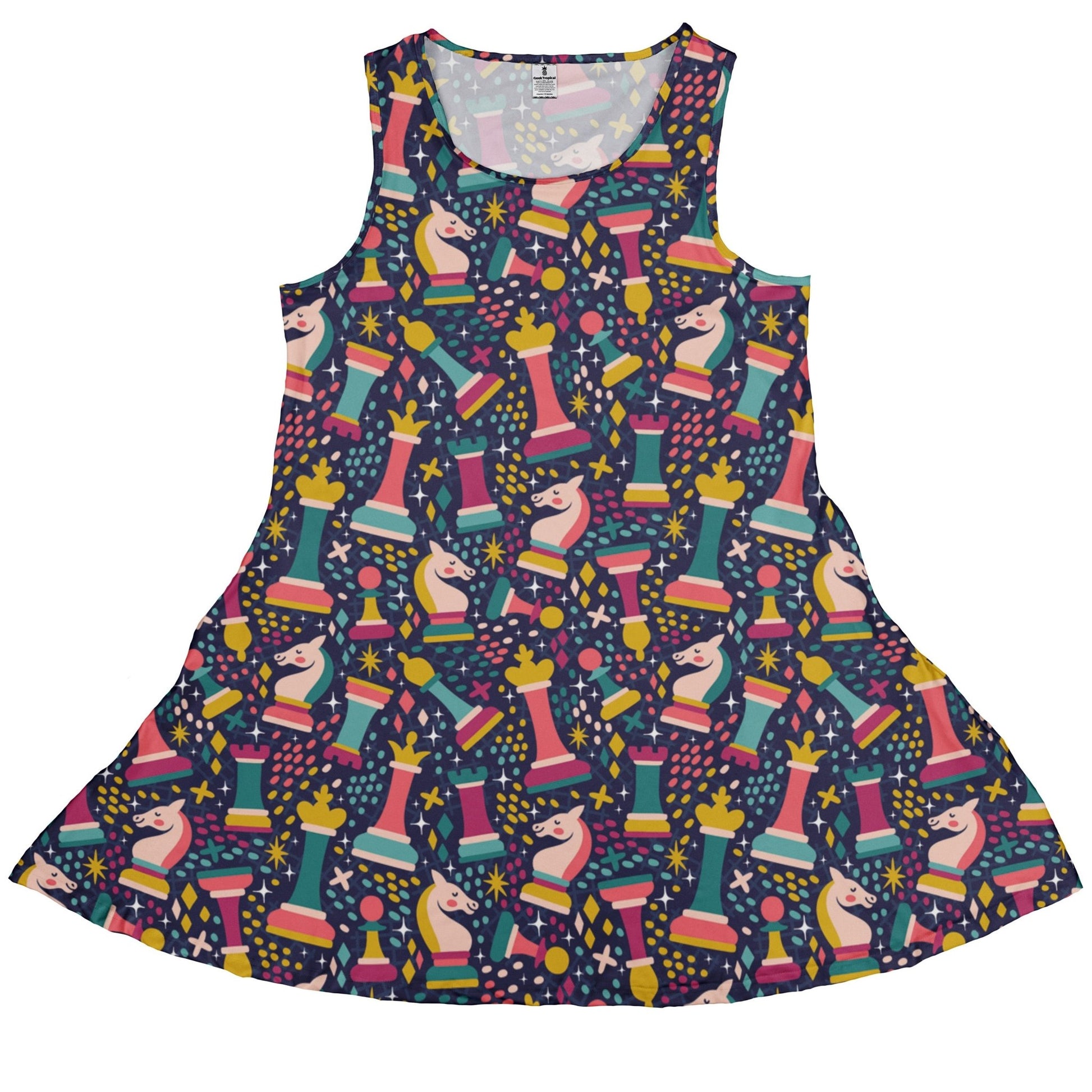 Chess Colorful Chess Pieces Blue Dress Geek Nerd board game print lx - C Maximalist Patterns