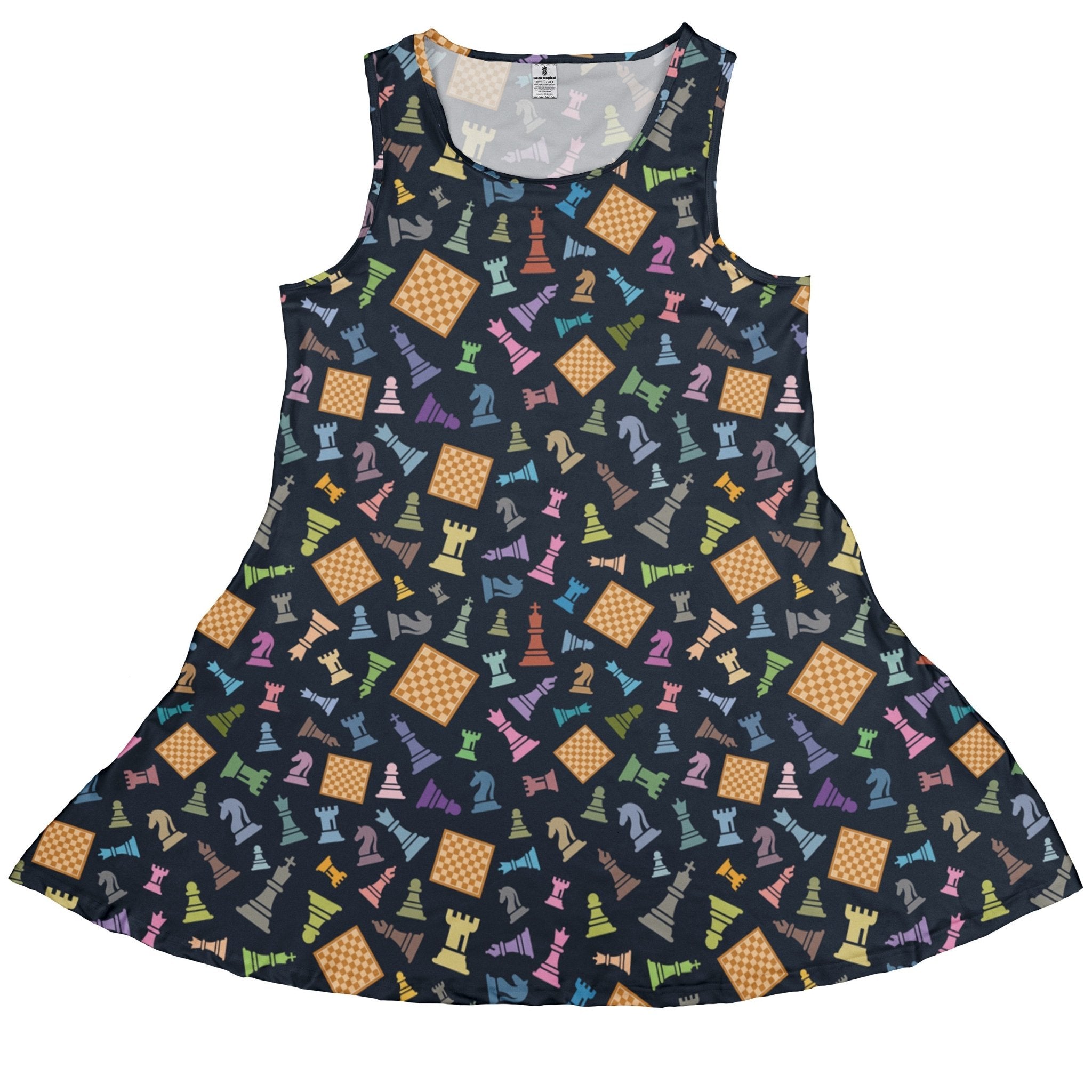 Chess Colorful Pieces Board Blue Dress Geek Nerd board game print lx - C