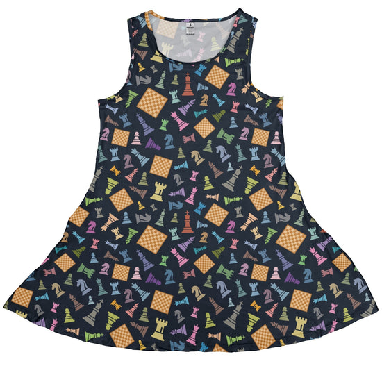 Chess Colorful Pieces Board Blue Dress Geek Nerd board game print lx - C