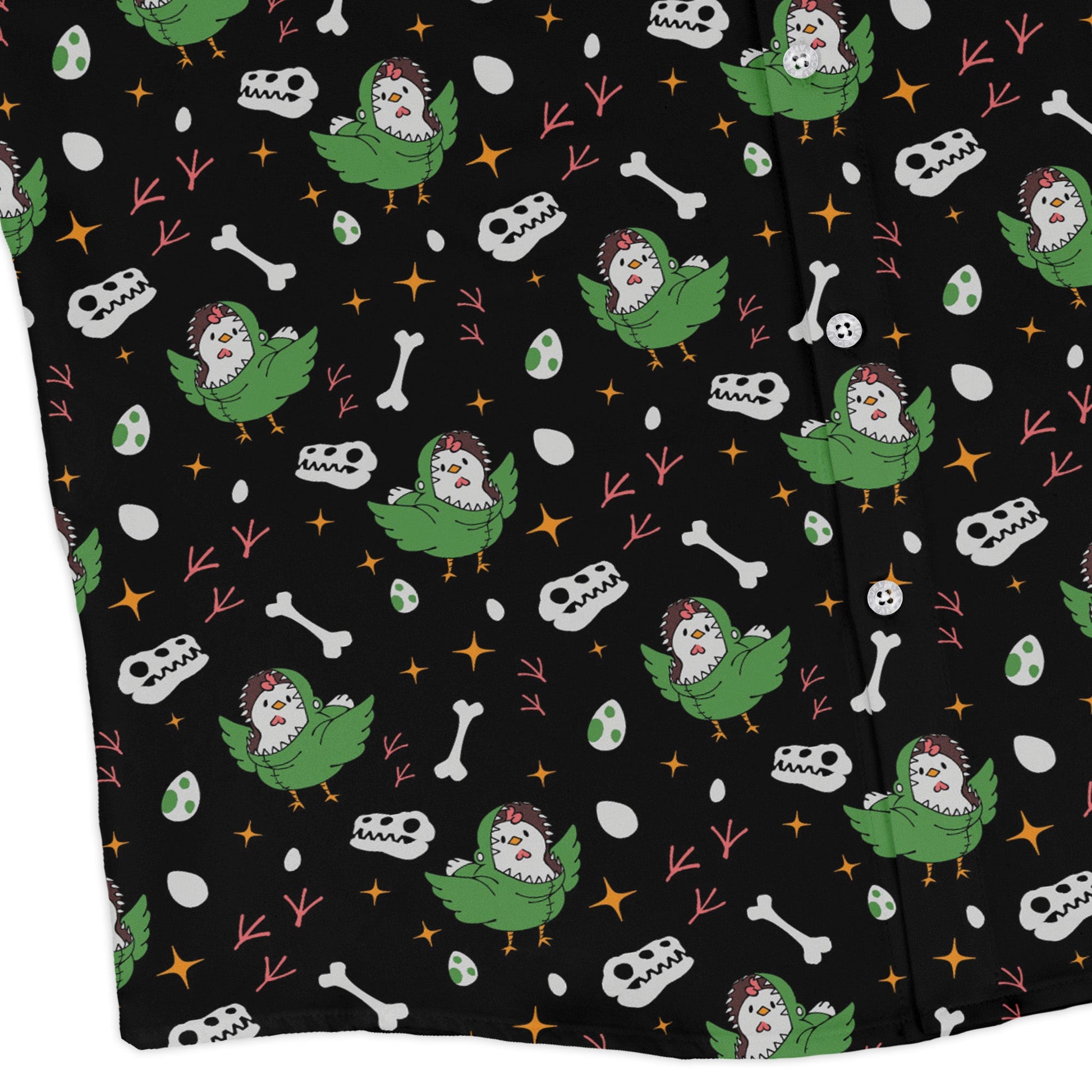 Chickenossauro Rex Long Sleeve Button Up Shirt Geek Nerd adult sizing Design by Tobe Fonseca dinosaur print