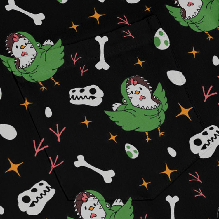 Chickenossauro Rex Long Sleeve Button Up Shirt Geek Nerd adult sizing Design by Tobe Fonseca dinosaur print