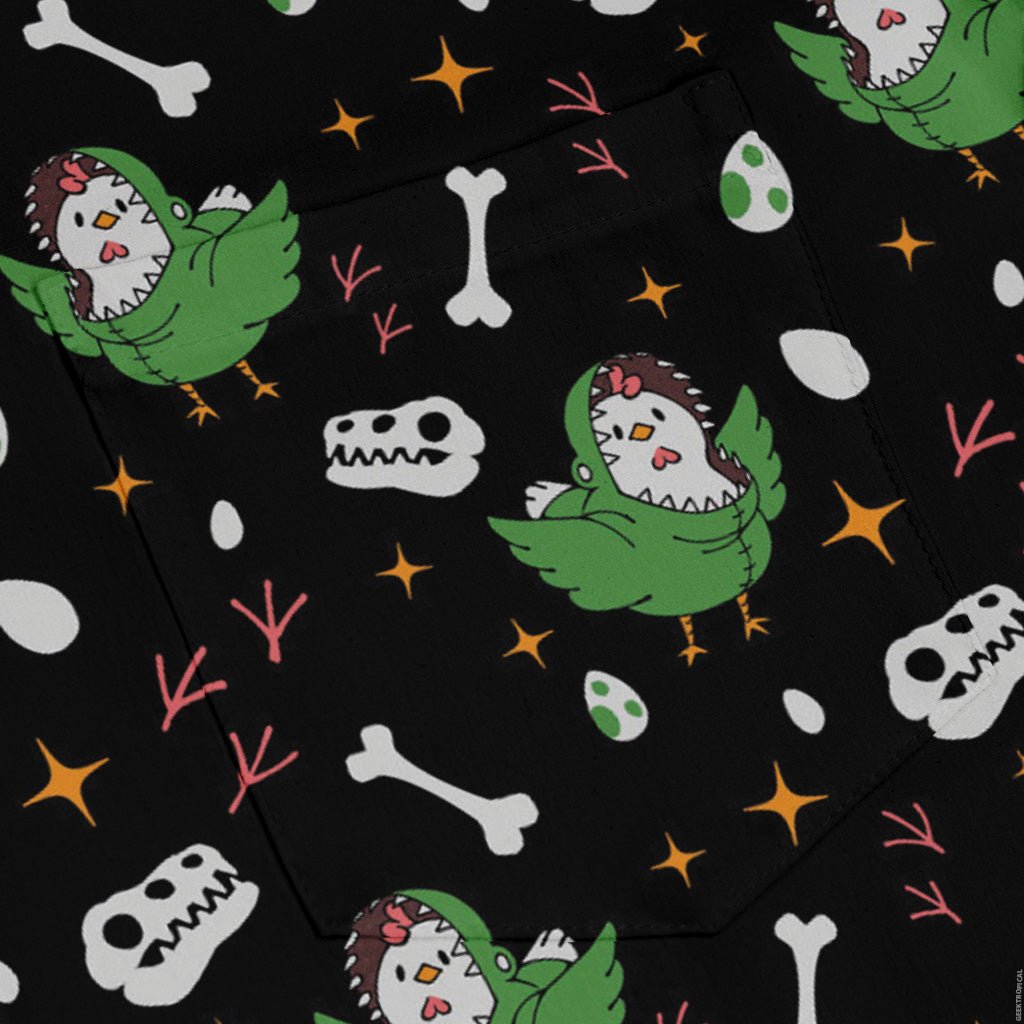 Chickenossauro Rex Long Sleeve Button Up Shirt Geek Nerd adult sizing Design by Tobe Fonseca dinosaur print