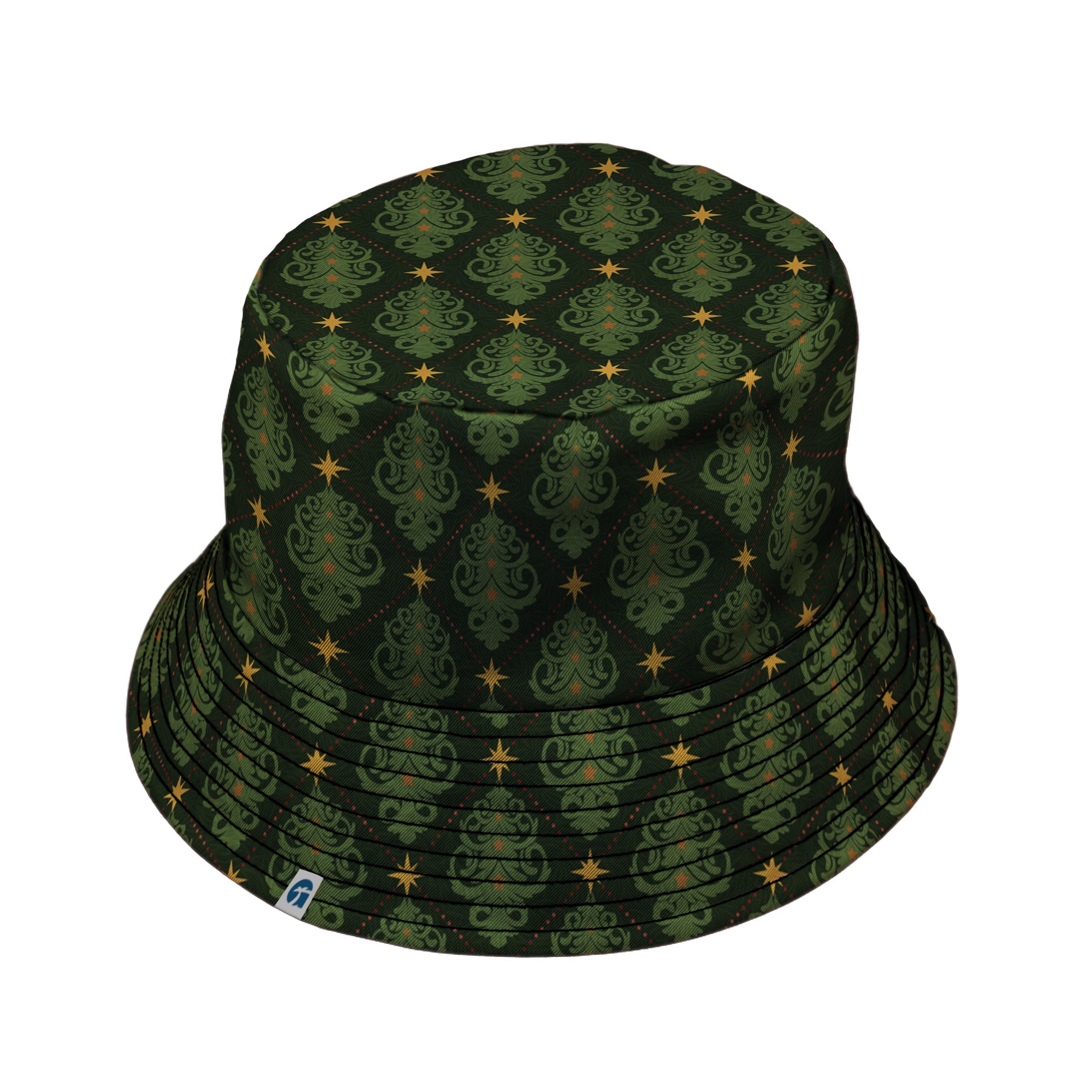 Christmas Cats Tree Bucket Hat Black Stitching
