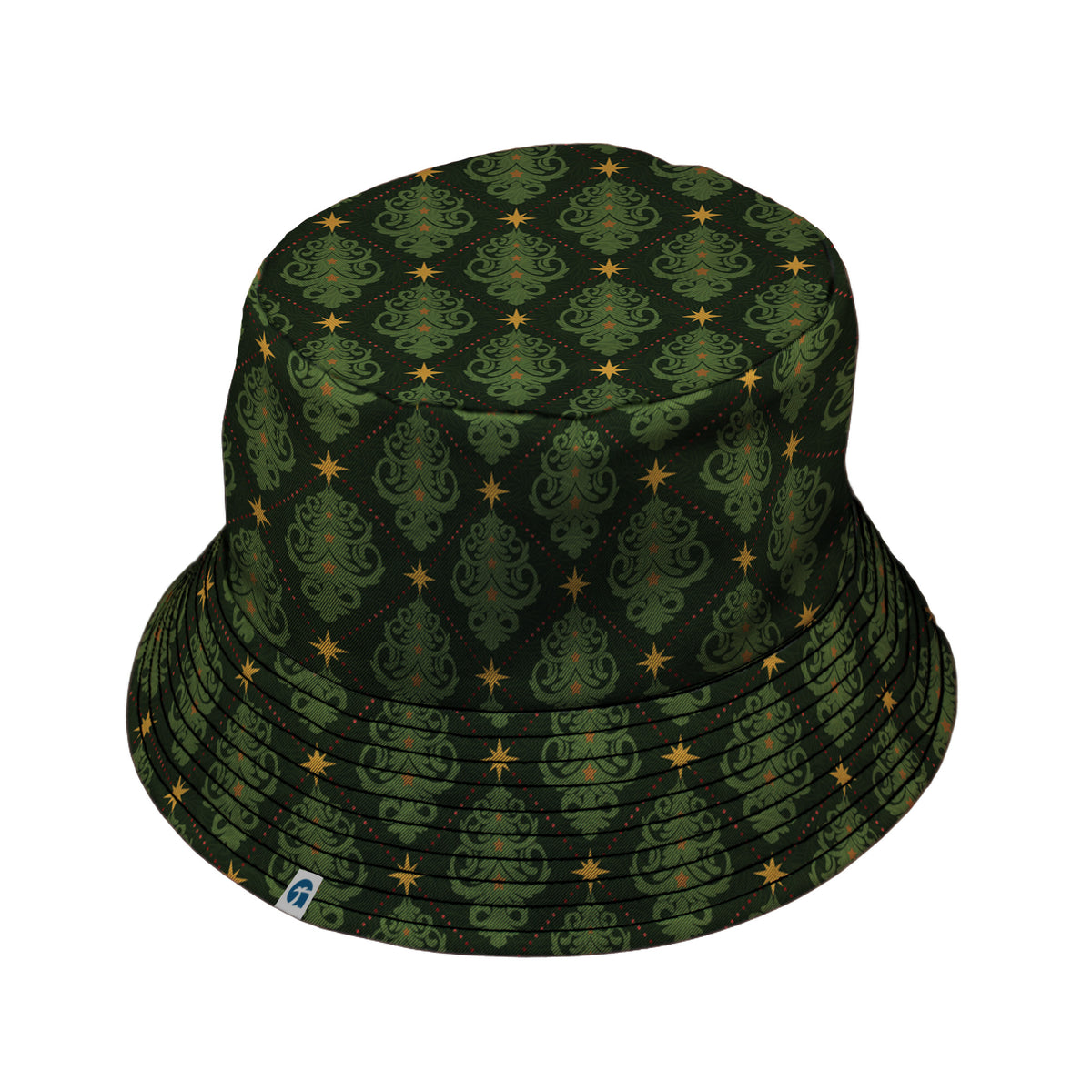 Christmas Cats Tree Bucket Hat Black Stitching
