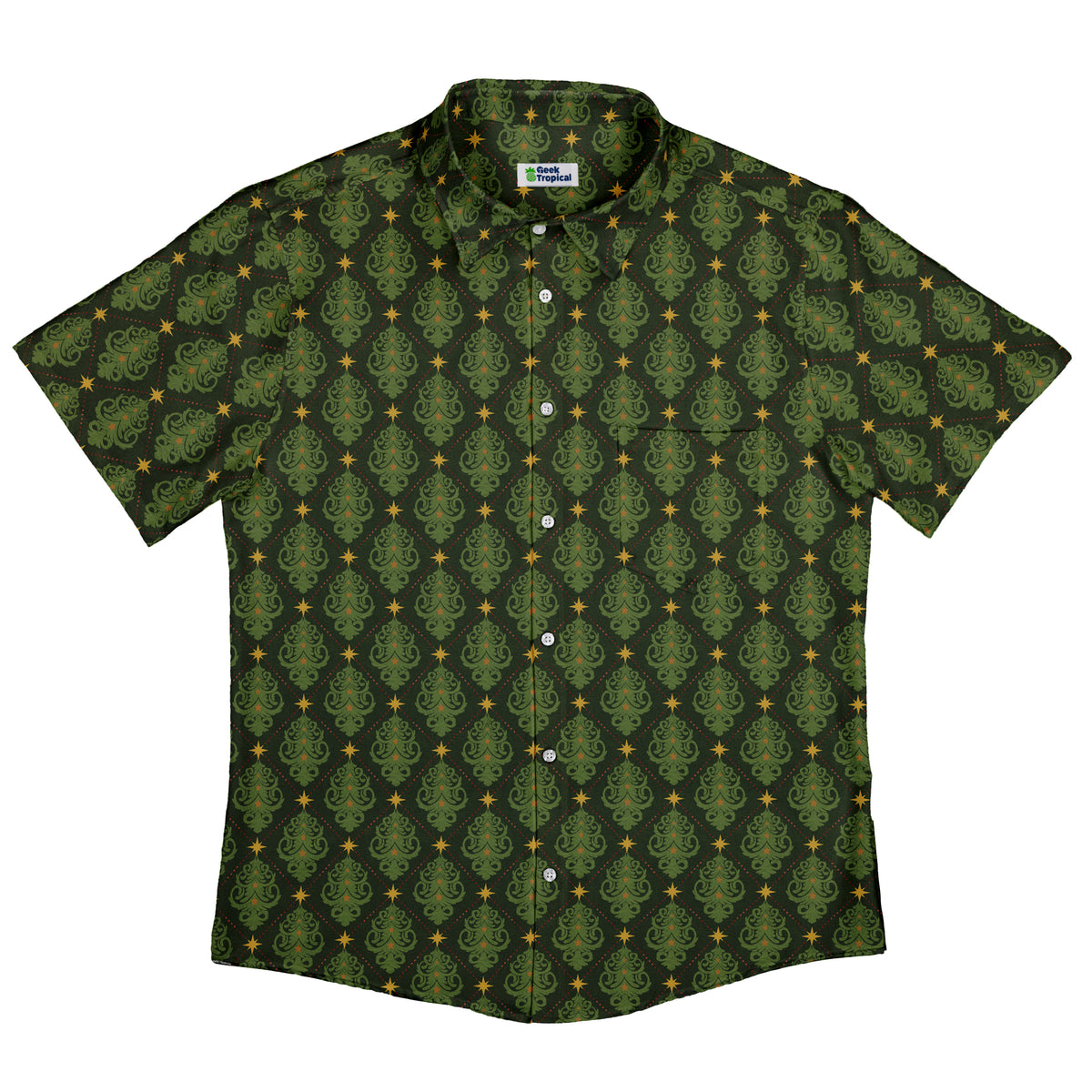 Christmas Cats Tree Button Up Shirt Flat Front