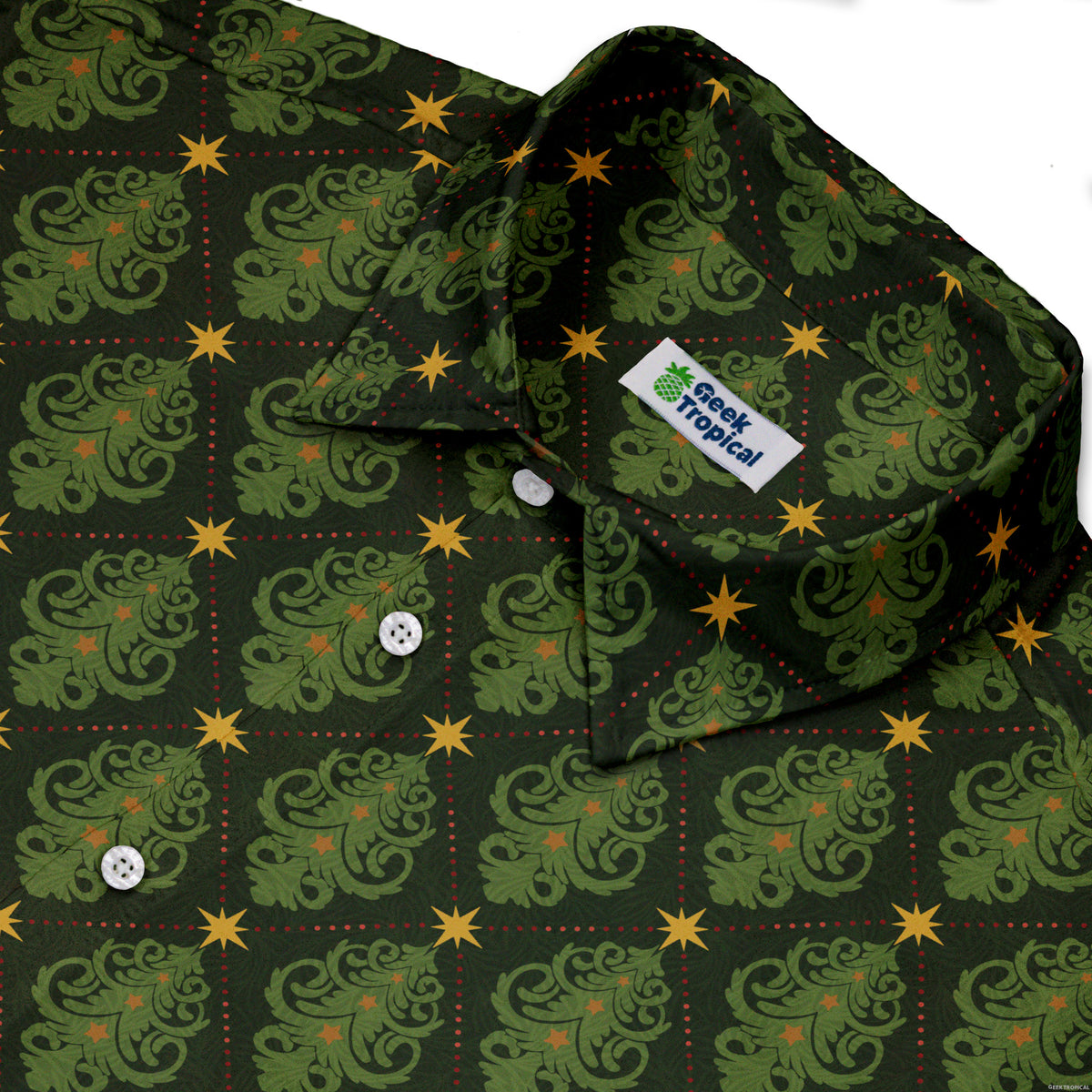 Christmas Cats Tree Button Up Shirt Neck