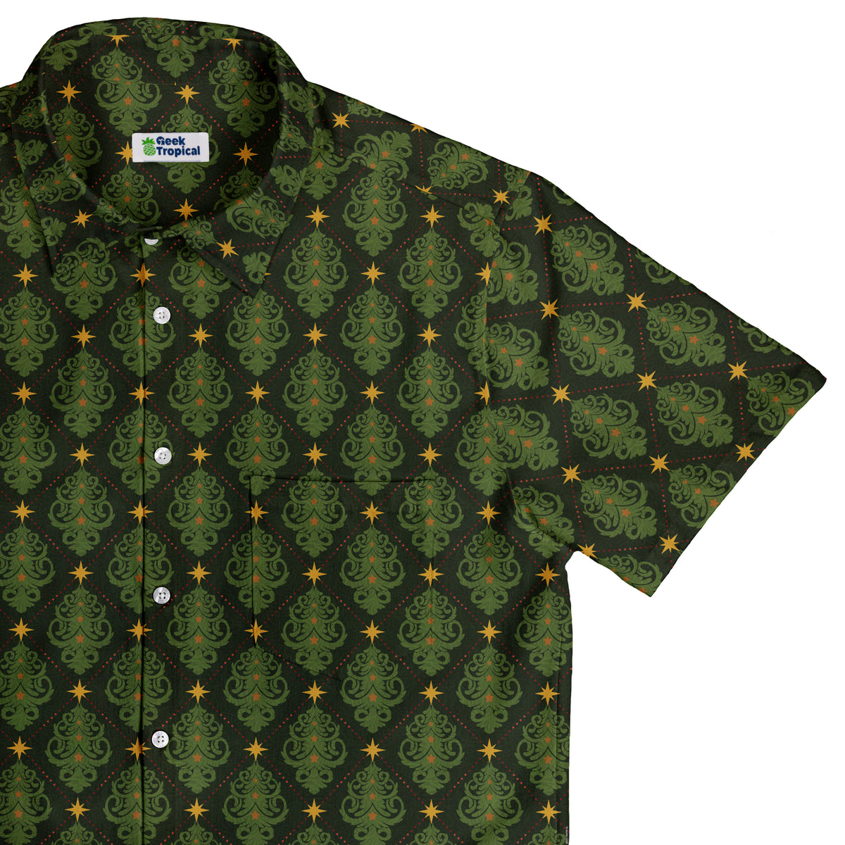 Christmas Cats Tree Button Up Shirt Top Corner