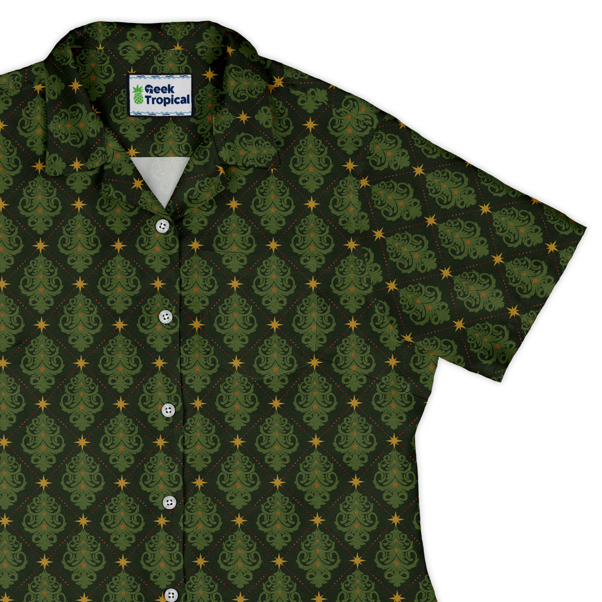 Christmas Cats Tree Curvy Button Up Shirt womens top right