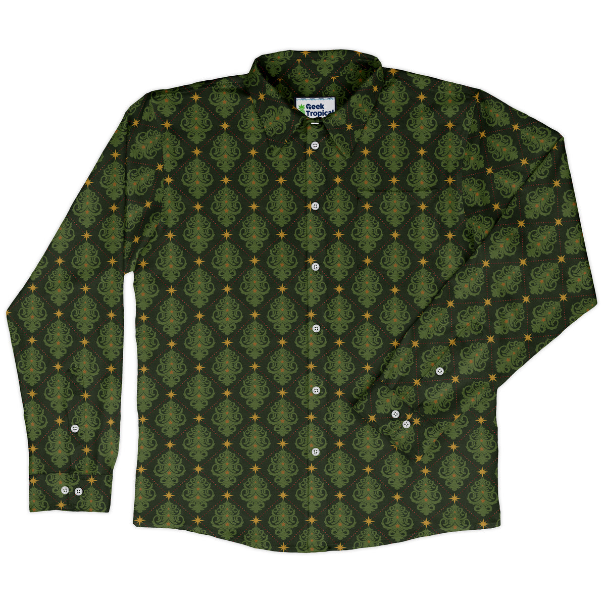 Christmas Cats Tree Long Sleeve Button Up Shirt front