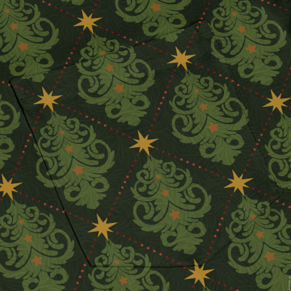 Christmas Cats Tree Long Sleeve Button Up Shirt pocket