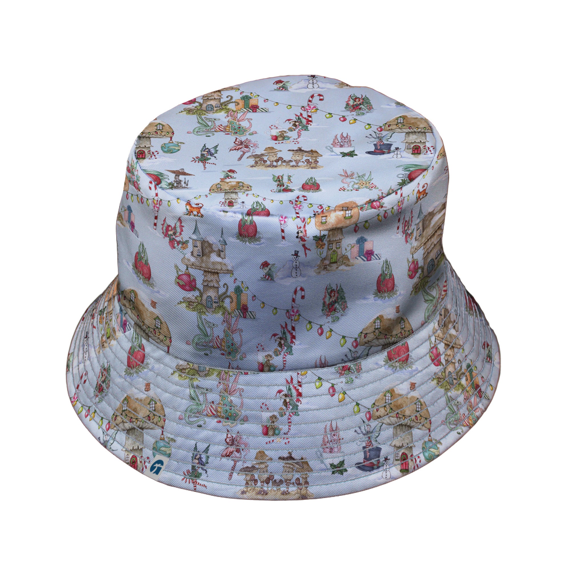 Christmas Fairy Village Bucket Hat Gray Stitching