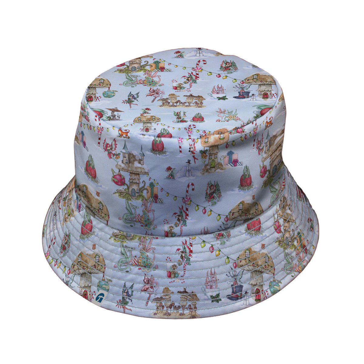 Christmas Fairy Village Bucket Hat Gray Stitching