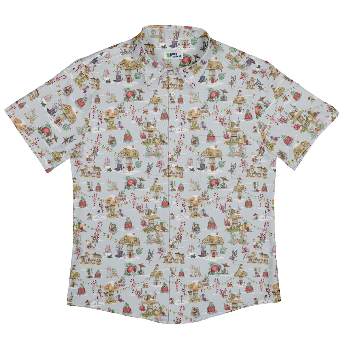 Christmas Fairy Village Button Up Shirt Flat Front