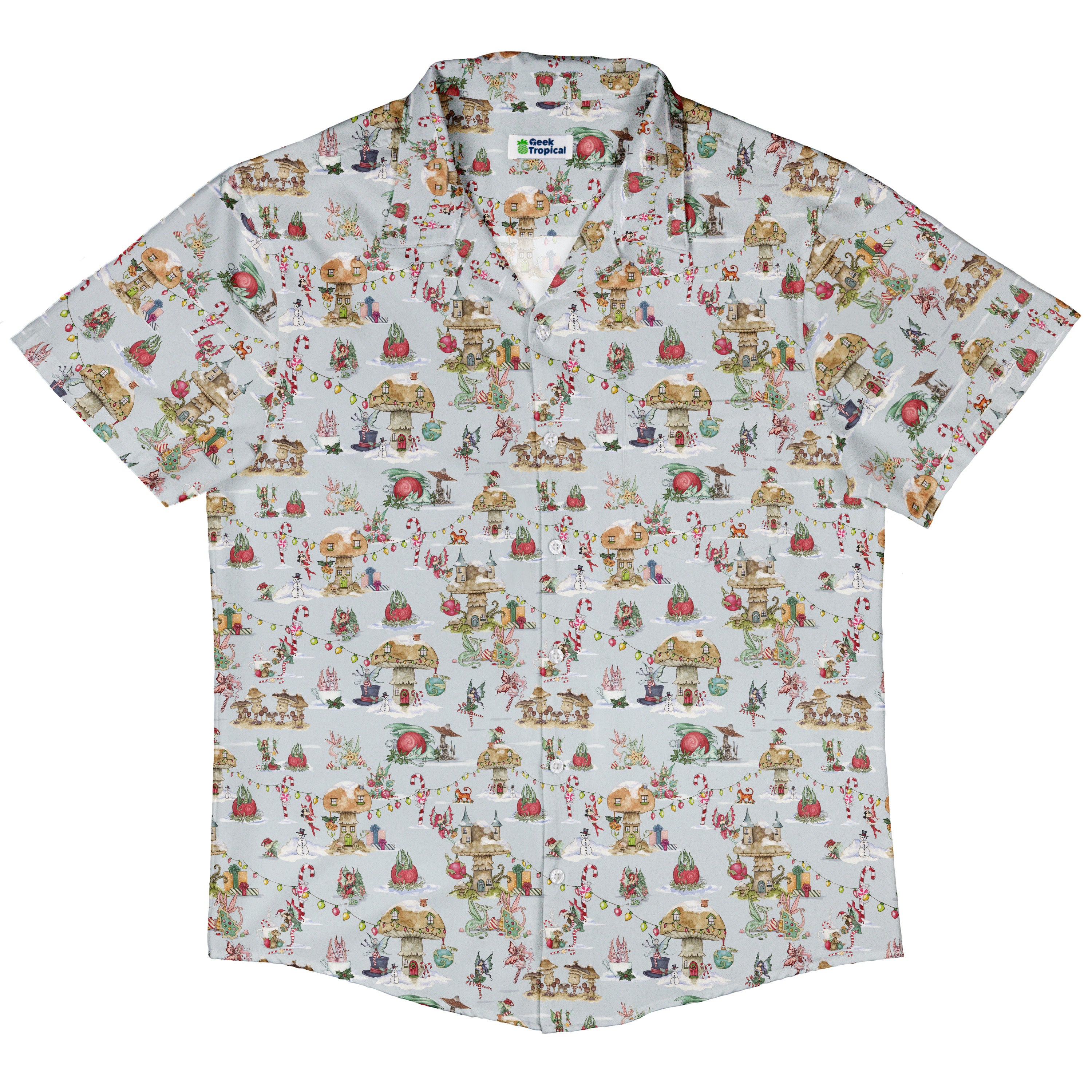 Christmas Fairy Village Button Up Shirt Hawaiian Front