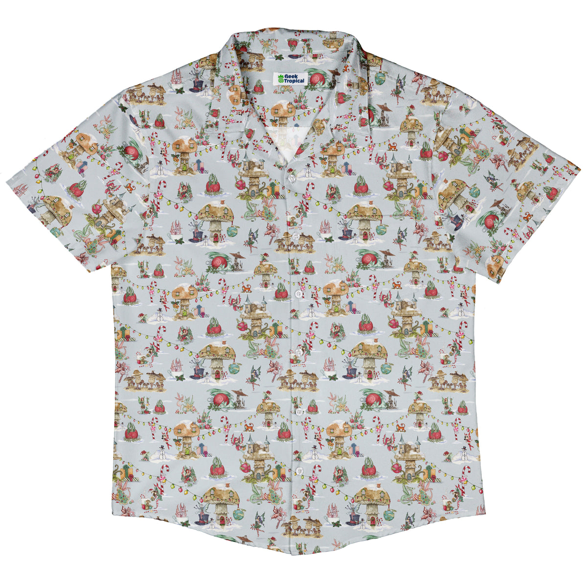 Christmas Fairy Village Button Up Shirt Hawaiian Front