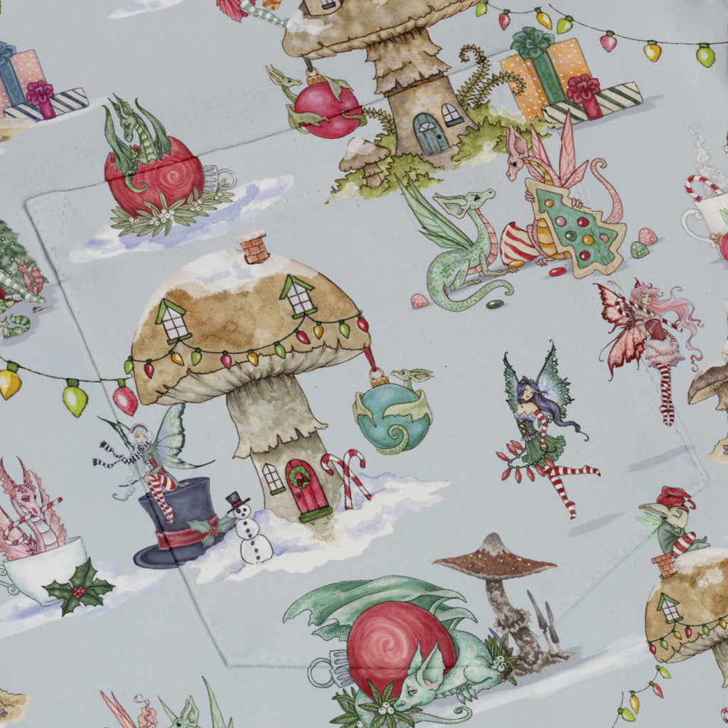 Christmas Fairy Village Button Up Shirt Pocket