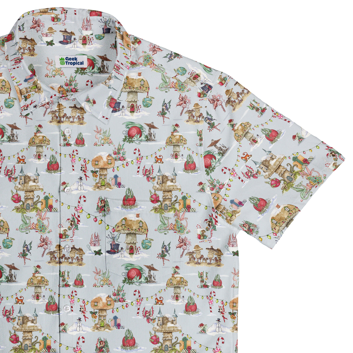 Christmas Fairy Village Button Up Shirt Top Corner