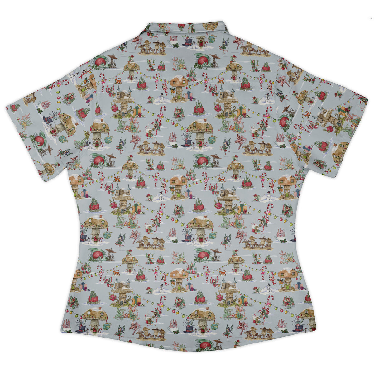 Christmas Fairy Village Curvy Button Up Shirt womens back