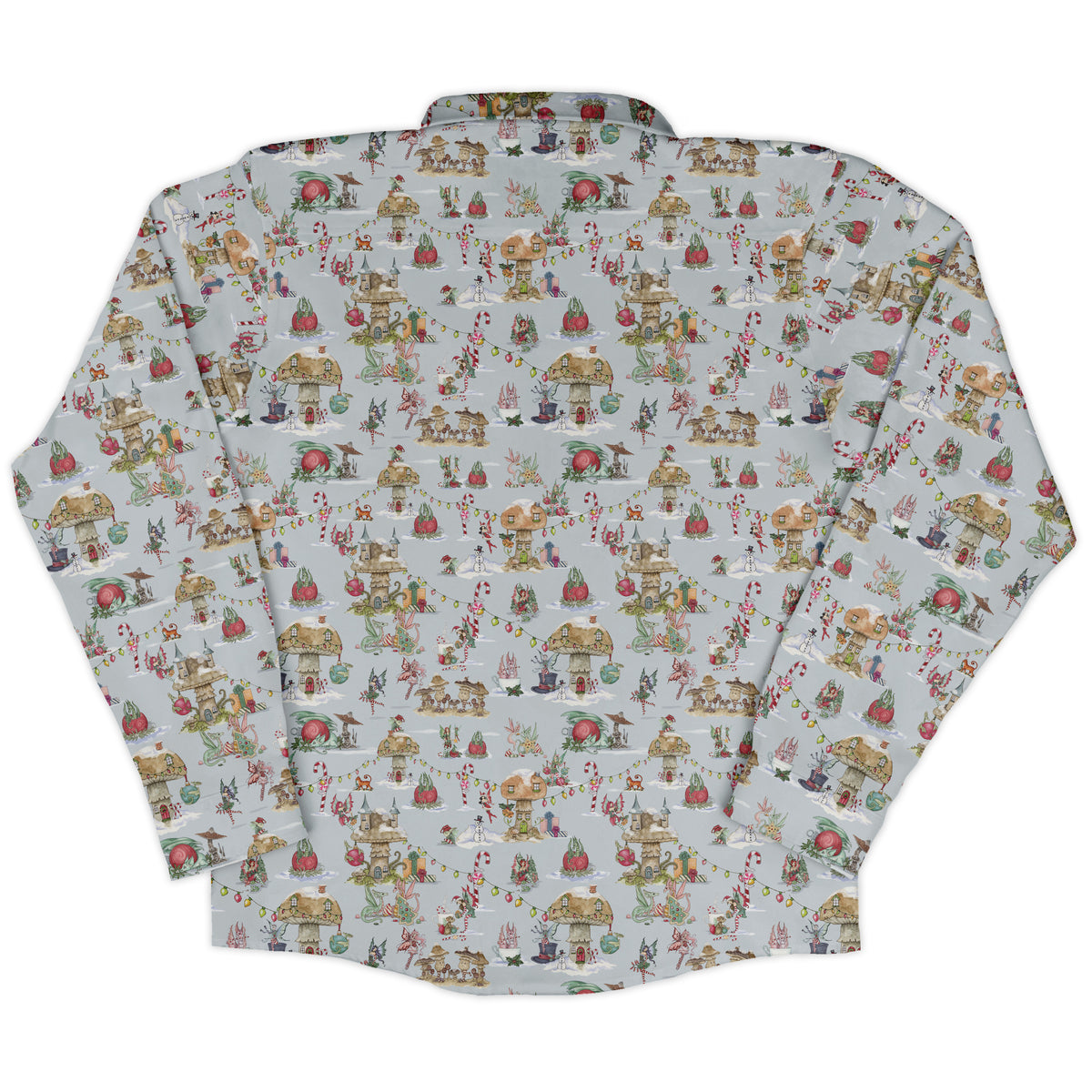Christmas Fairy Village Long Sleeve Button Up Shirt back