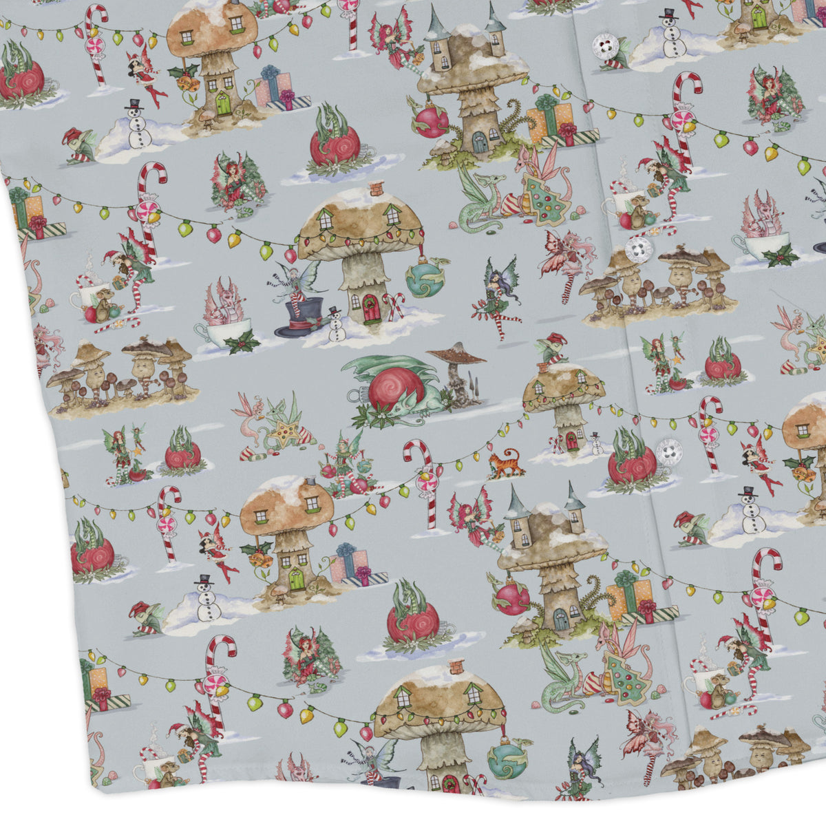 Christmas Fairy Village Long Sleeve Button Up Shirt corner