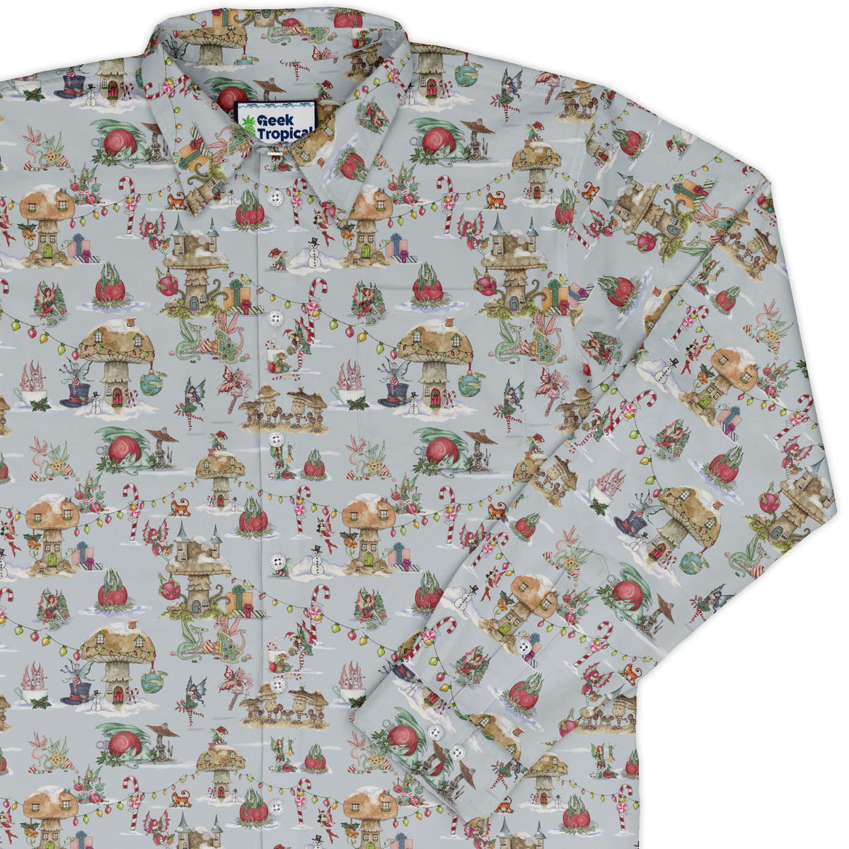 Christmas Fairy Village Long Sleeve Button Up Shirt cover