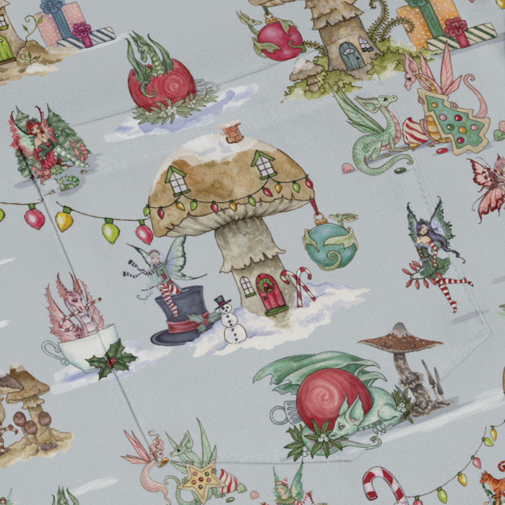 Christmas Fairy Village Long Sleeve Button Up Shirt pocket