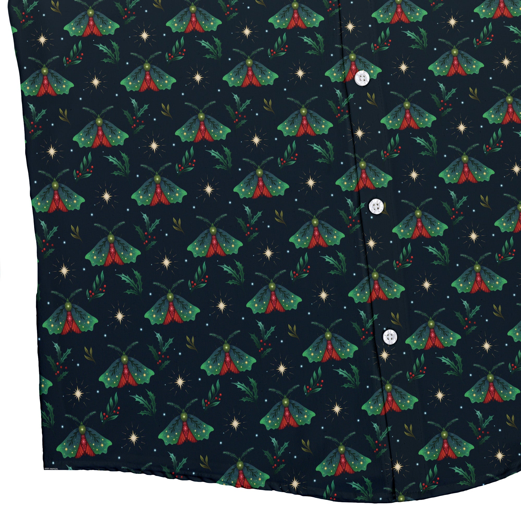 Christmas Moths Button Up Shirt Geek Nerd adult sizing Christmas Print Design by Episodic