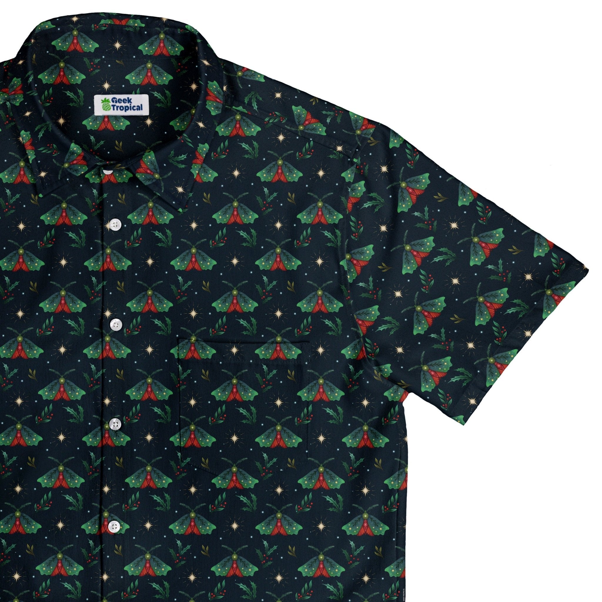 Christmas Moths Button Up Shirt Geek Nerd adult sizing Christmas Print Design by Episodic