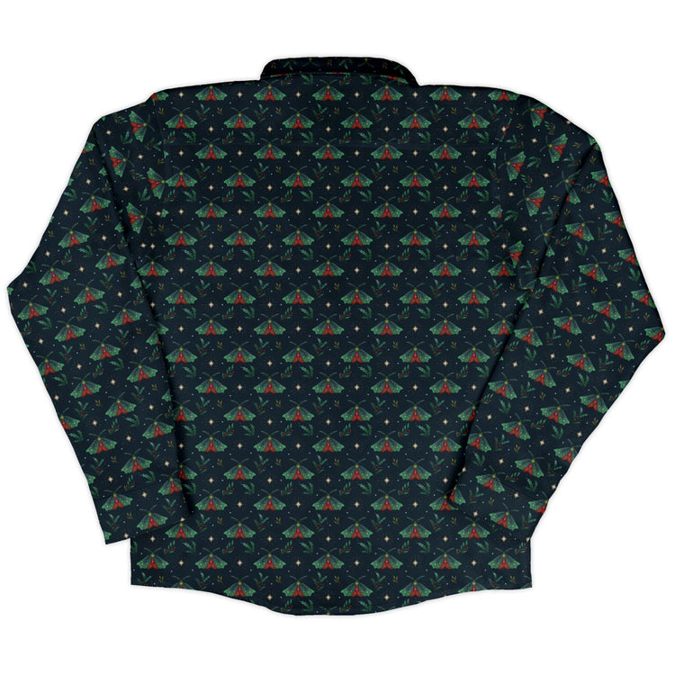 Christmas Moths Long Sleeve Button Up Shirt Geek Nerd adult sizing Botany Print Christmas Print