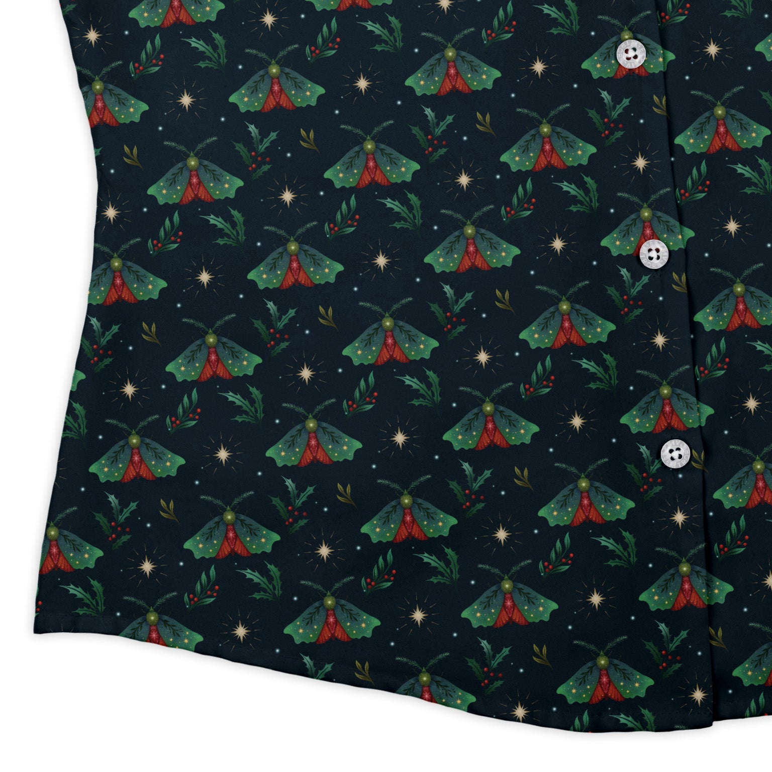 Christmas Moths Curvy Button Up Shirt Geek Nerd Botany Print Christmas Print Design by Episodic