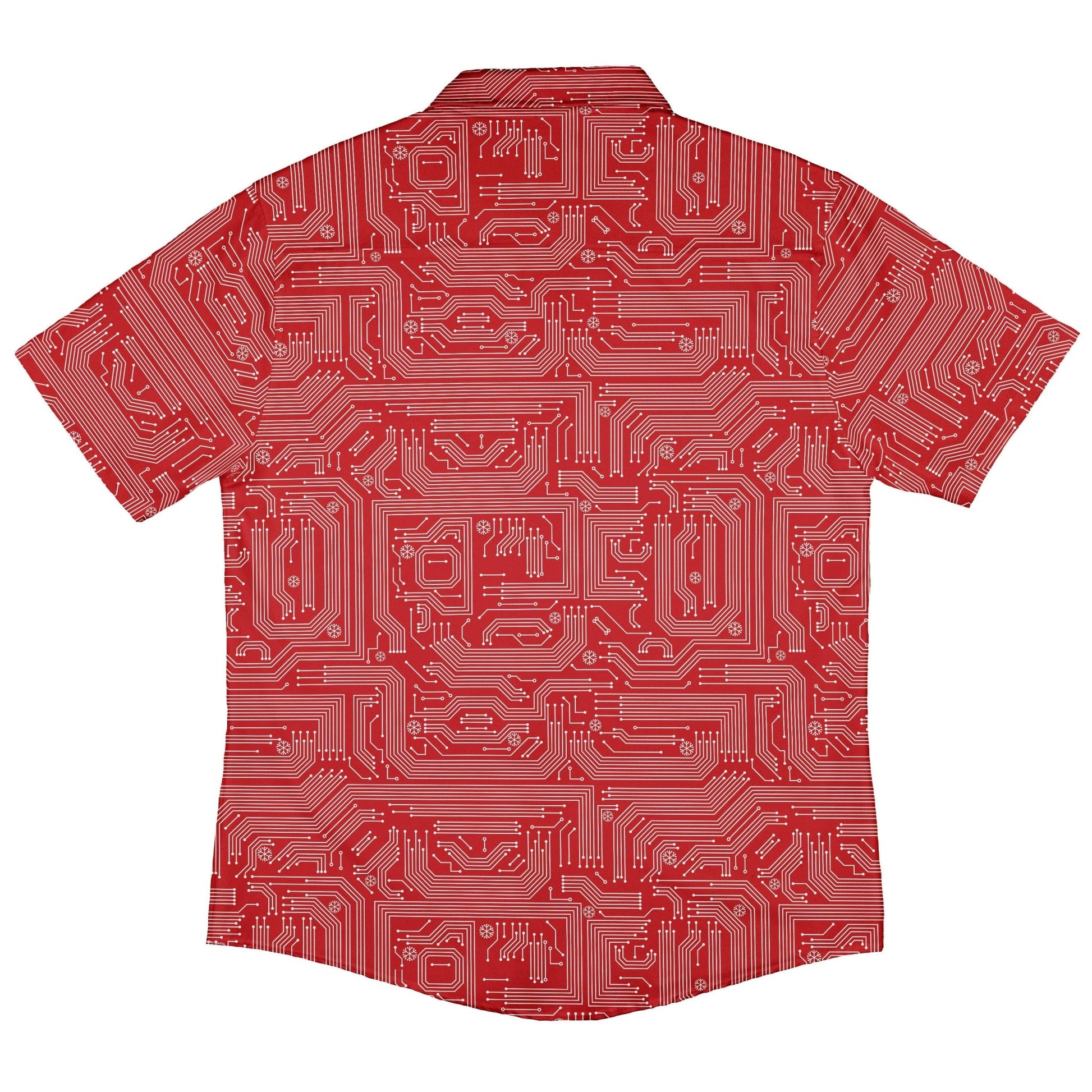 Christmas Red Computer Circuit Board Button Up Shirt Geek Nerd adult sizing Christmas Print
