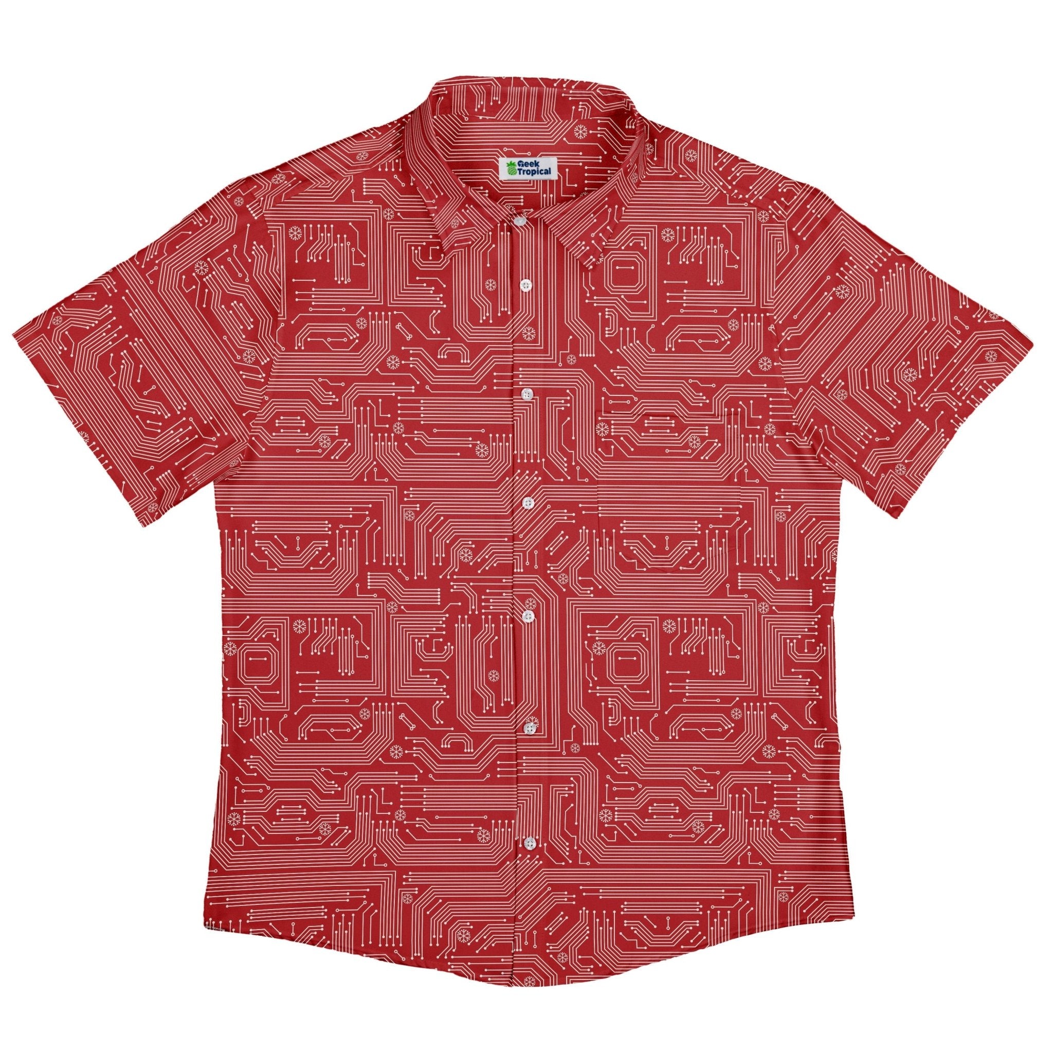 Christmas Red Computer Circuit Board Button Up Shirt Geek Nerd adult sizing Christmas Print