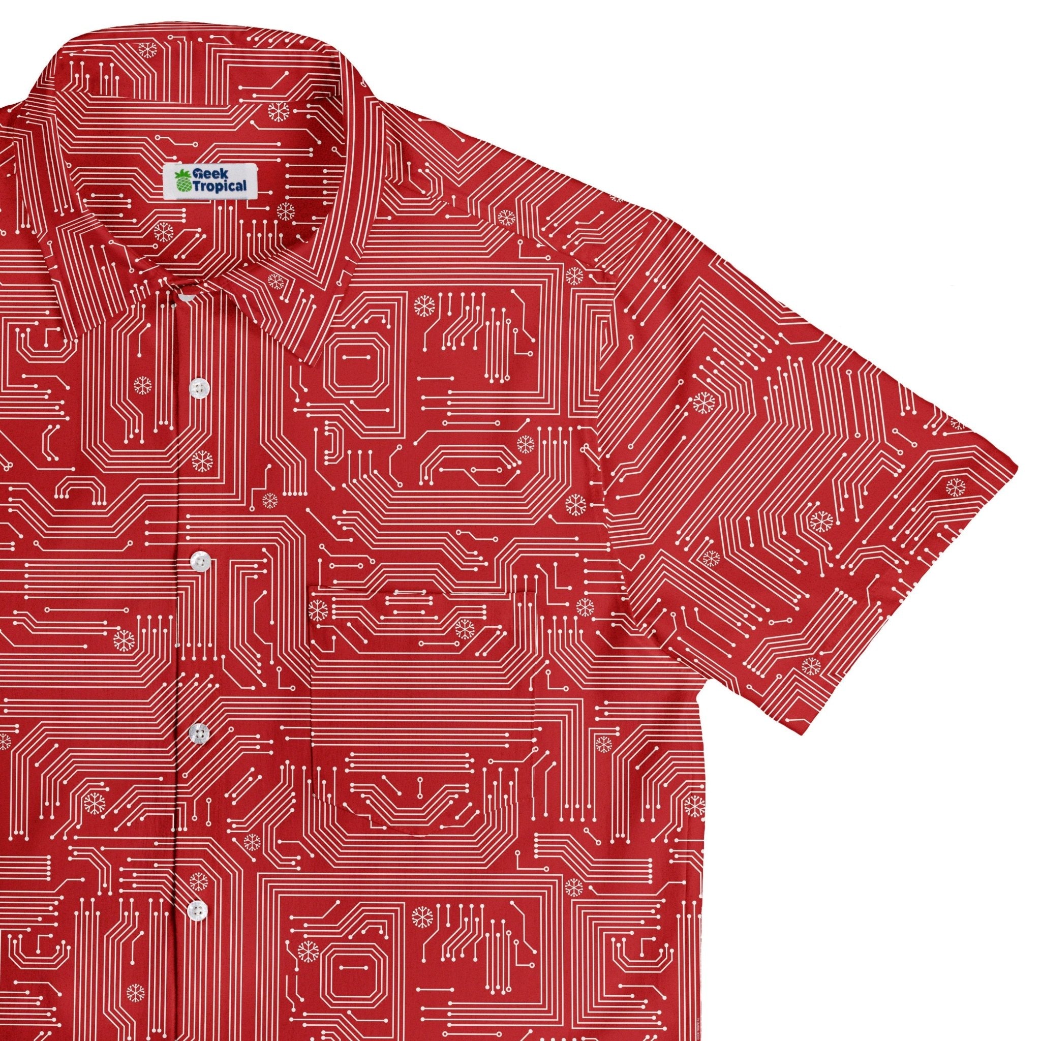 Christmas Red Computer Circuit Board Button Up Shirt Geek Nerd adult sizing Christmas Print